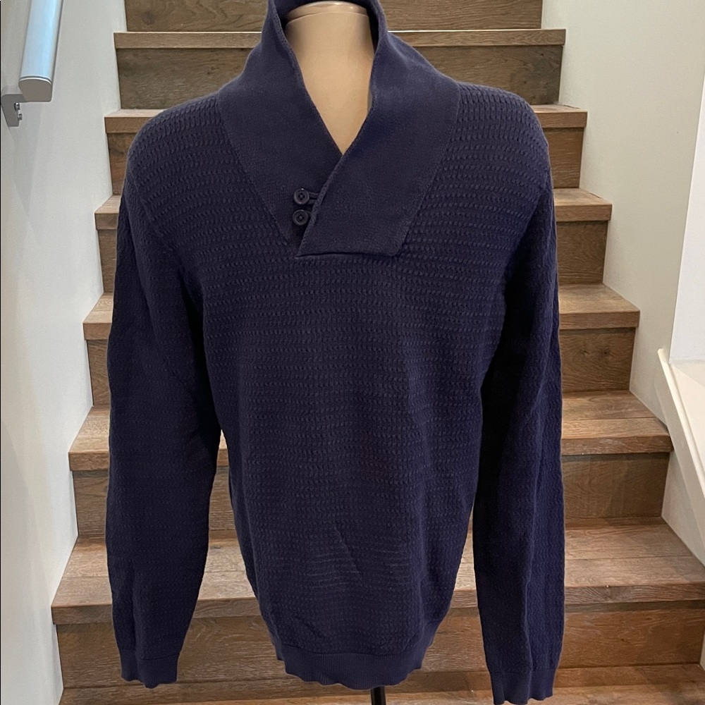 Men's Navy Button-Neck Turtleneck Sweater